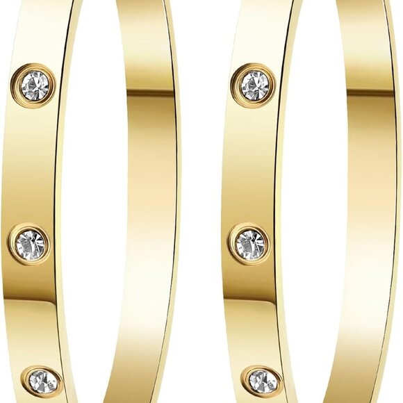Gold-Plated Love Bangle Bracelets Set for Women Jewelry Gift for Her - Picture 1 of 6